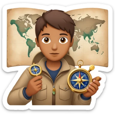 Person with compass focused on star destination, not looking at map sticker