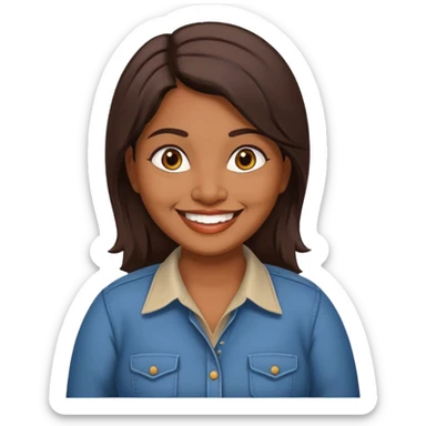 40 yr old chubby Sri Lankan woman, dark skin, straight brown hair, big smile, white teeth, western clothes sticker