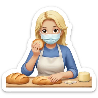 blonde hair girl who is sick baking bread(wearing face mask, feeling unwell) sticker