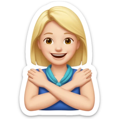 Person laughing with there arms crossed around there neck sticker