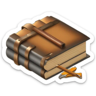 isometric thick BOOK with picture of wood, welder, leather, tools sticker
