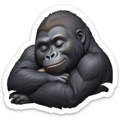 Meme-Worthy cute Sleeping Gorilla Portrait Emoji, Head resting peacefully with a contented smile, showcasing a luxuriant, thick Fur and eyes gently closed in serene slumber, Simplified yet hilariously adorable features, highly detailed, glowing with a soft, drowsy jungle light, high shine, relaxed and utterly lovable, stylized with an air of playful laziness, bright and heartwarming, soft glowing outline, capturing the essence of a sleeping gorilla that feels destined to become the next viral sensation of adorable rest! sticker