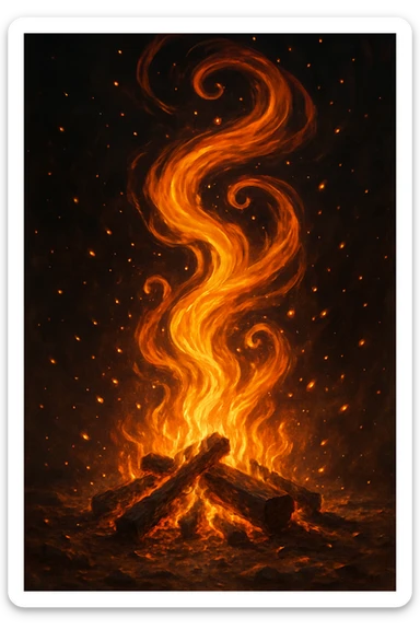 a hypnotizing bonfire, swirling flames, mesmerizing, magical, glowing embers, captivating energy sticker