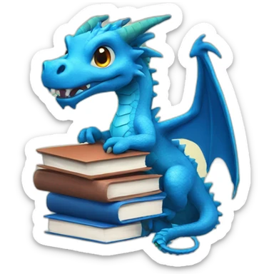 Blue Dragon with Books sticker