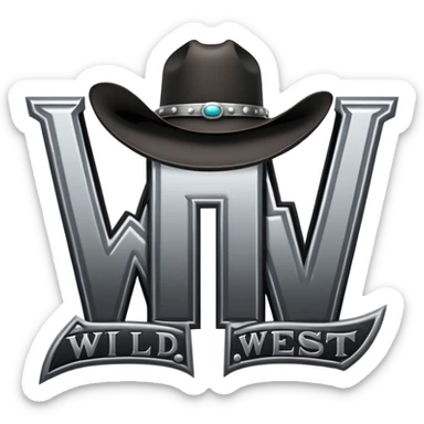 western cowboy style connected BLK letters with metallic silver outline, wild west typography, transparent background, only the black letters visible sticker