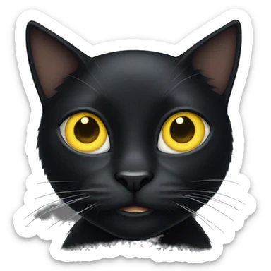 black cat with pointed ears, yellow eyes and a white spot on his chest sticker