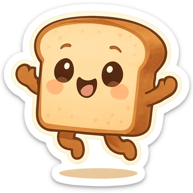 animated emoji of a jumping bread, cartoon style sticker