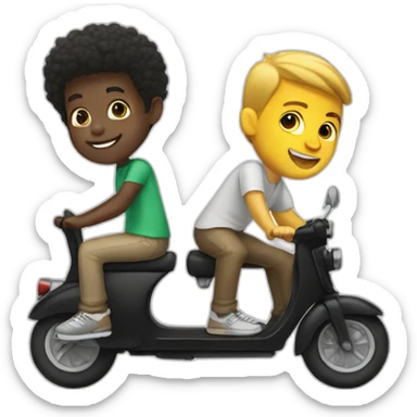 Black boy and white boy riding a scooter  sticker