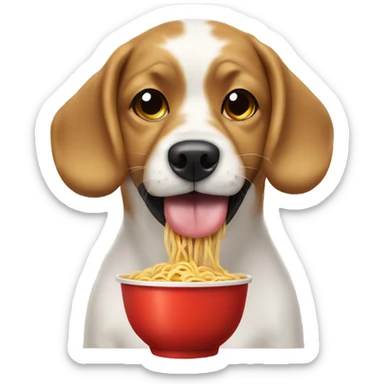 dog showing tongue indoors eating ramen noddles sticker