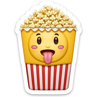 A yellow face emoji of eating popcorn with your tongue out sticker