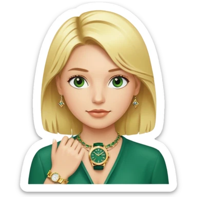 Breitling green faced watch on blonde girl wrist with gold necklace and gold bracelets sticker