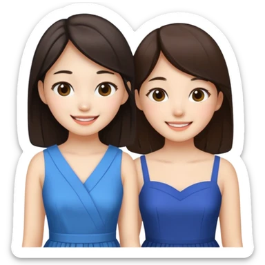 Korean girl and white brunette girl in dresses smiling sticker