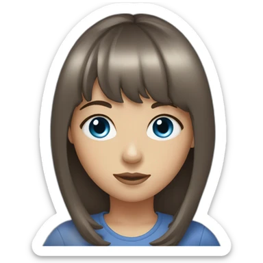 girl with dark brown hair, thick bangs, blue eyes sticker
