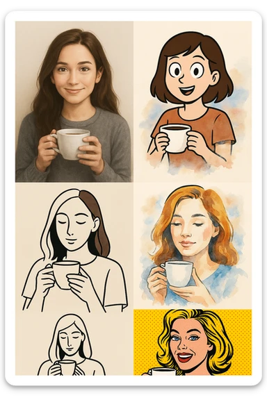 woman holding coffee, diverse styles 1 sticker
