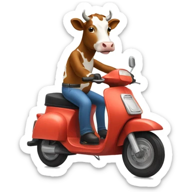 cow riding a moped sticker