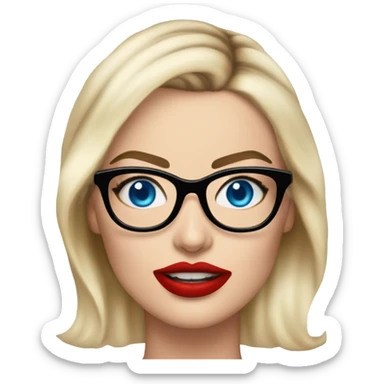 Margot Robbie, bright blue eyes, red kisses, wearing black glasses  sticker