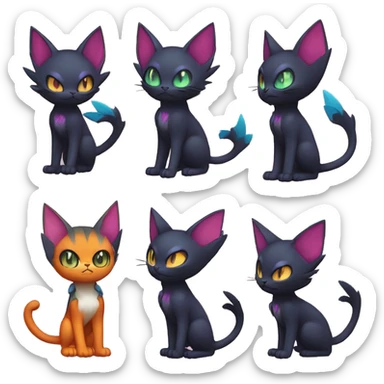Cool Cute Edgy Chibi Cat-Noibat-Noivern-Litten-Pokémon-Fakémon-hybrid sticker