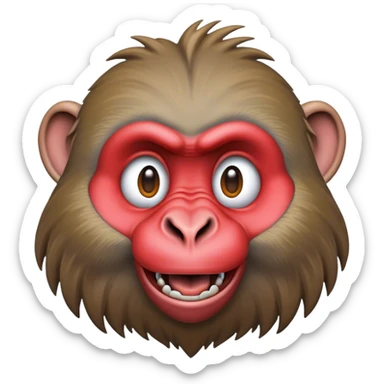 Cinematic Realistic Comical Baboon Portrait Emoji, Head tilted dramatically with an exaggeratedly amused expression, featuring a striking, ruggedly textured face with boldly expressive eyes full of playful disbelief, rendered with vivid, lifelike detail and natural earthy hues, high shine, dramatic yet playful, styled with an air of cheeky jungle mischief, soft glowing outline, capturing the essence of a spirited and over‐the‐top baboon that looks ready to chatter its way into viral fame! sticker