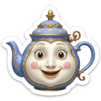 A character from the fairy tale Beauty and the Beast: Mrs. Potts, the lady who was turned into a teapot. She retains the teapot's original form, with an anthropomorphic face on the teapot. sticker