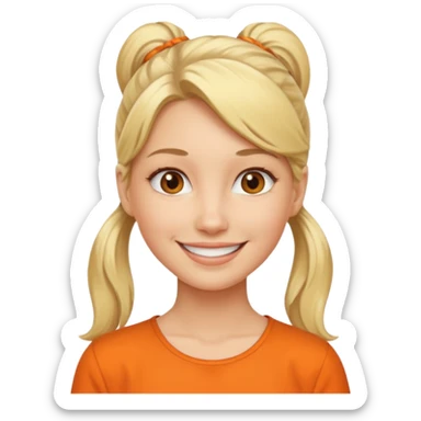 blond woman with ponytail and orange blouse sticker