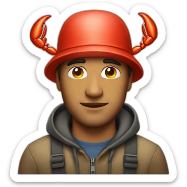 A man wearing a lobster hat sticker