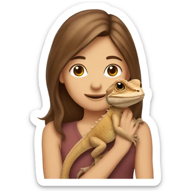 Brown haired girl holding a bearded dragon sticker