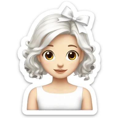 Cute white ribbon hair girl sticker