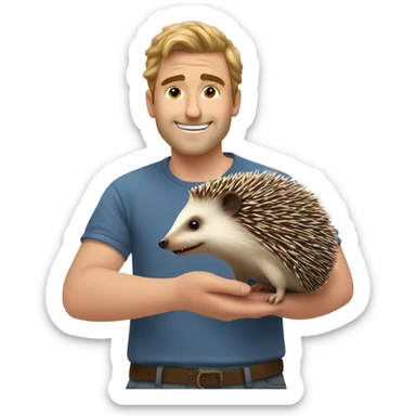 A a guy that’s touching a hedgehog sticker