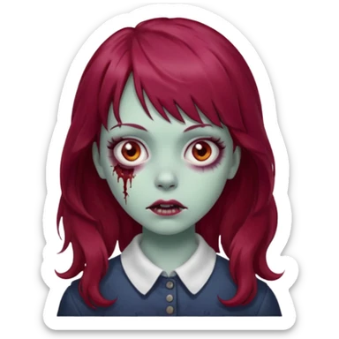Uma zumbi garota com cabelo vermelho vinho ondulado e grande e franja grande reta sticker