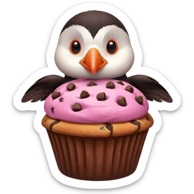 pink puffin eating a muffin sticker