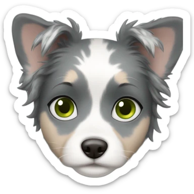 Girl with a blue merle small fluffy dog with green eyes sticker
