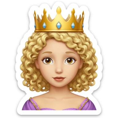 Princess with curly blonde hair, small crown sticker