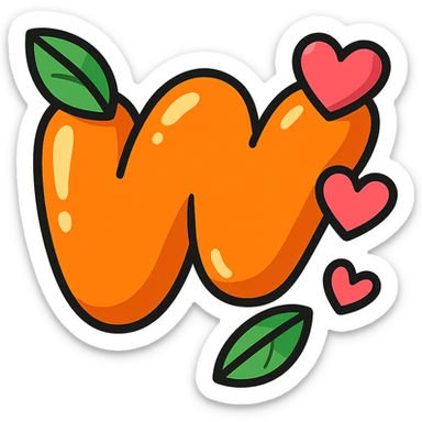 puffy vibrant Wattpad logo 'w' in cartoon style with bold outline stylized shadows highlights decorated with both leaves and hearts no background sticker