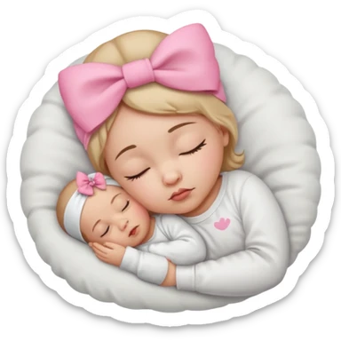 Sleeping Newborn baby with a white shirt and a pink bow on her head sticker