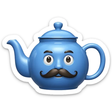 a blue teapot with mustache  sticker