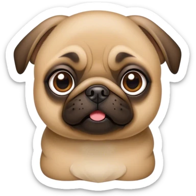 Cinematic Comical Fawn Pug Portrait Emoji, Head tilted dramatically with an exaggeratedly amused expression, featuring a glossy fawn coat with a smooth finish, wide, expressive dark eyes filled with playful disbelief, Simplified yet hilariously expressive features, highly detailed, glowing with a slightly sassy glow, high shine, dramatic yet playful, stylized with an air of cheeky mischief, bright and endearing, soft glowing outline, capturing the essence of a spirited and over-the-top companion, so meme-worthy it feels like it could side-eye its way into internet fame instantly! sticker