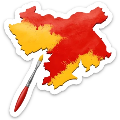 Create a emoji an Karnataka Map top yellow brush paint type and bottom red brush paint type sticker