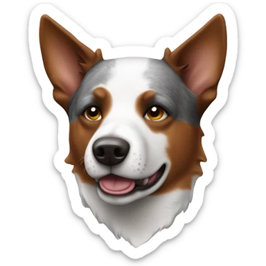 Australian Cattle Dog with a white face and a brown right side sticker