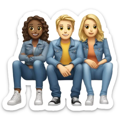 Two white girls and one white guy hanging out on stairs in denim outfits sticker