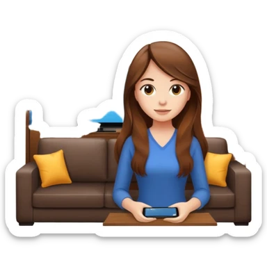 beautiful girl with long brown hair constructing new lounge room area with flat screen tv and couch sticker