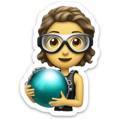 Female scuba diver holding a pearl sticker