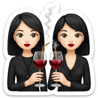 2 girls in black 1 smoking and 1 drinking wine both black hair  sticker