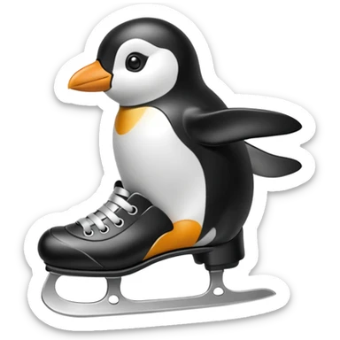 penguin with ice skates  sticker