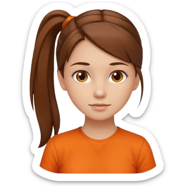brown hair girl with orange shirt and pony tail sticker