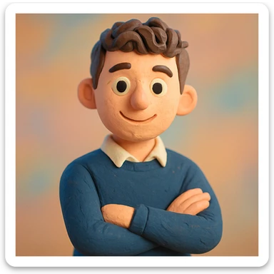 Create a much younger, more colorful claymation-style portrait emoji of the person in the reference image. Use vibrant pastel tones, a friendly expression, and visible clay texture. Focus on head and shoulders only. sticker