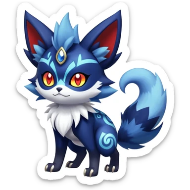 Shiny Evil mExotic Badass Colorful Ethereal Royal Mysterious Gothic Meowstic-Zorua-Litten-Noibat-Pokémon-Fakémon-hybrid-creature (full body) with random pattern-markings sticker