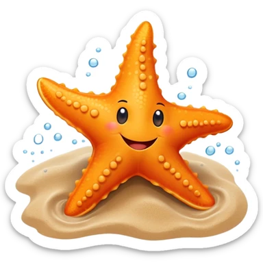 An orange starfish with a happy face smiles as it gently moves along the ocean floor sticker