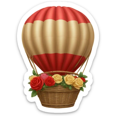 red hot air balloon and beige basket with roses sticker