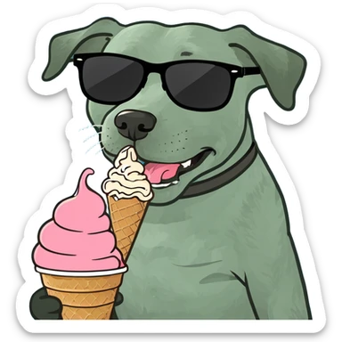 Dog with sunglasses eating ice cream sticker