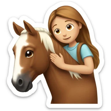 Girl hugging brown horse with white spots  sticker